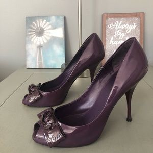 Miu Miu By Prada Purple Patent Peep Toe Heel w/Bow